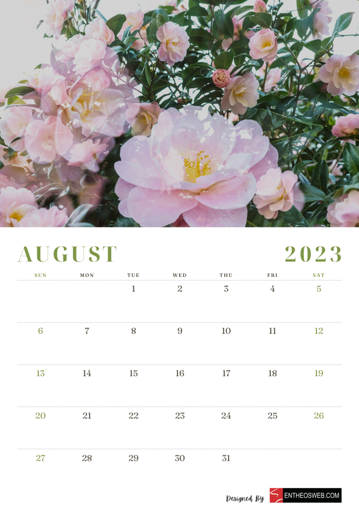 Floral 2023 calendar   august