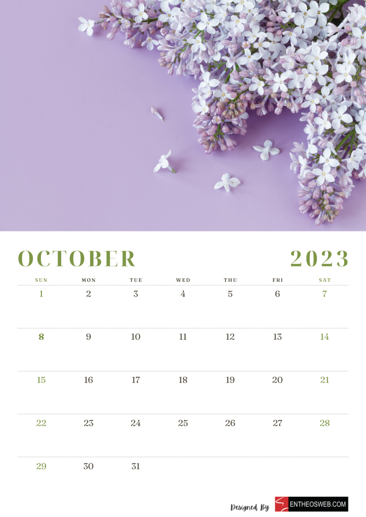 Floral 2023 calendar   october