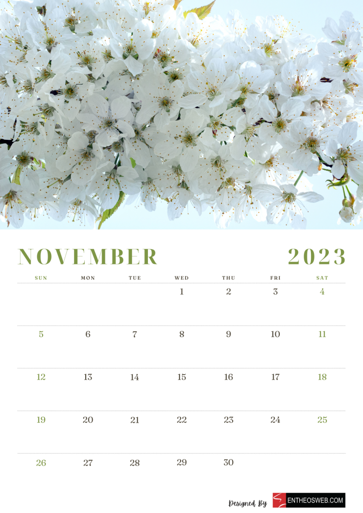 Floral 2023 calendar   november
