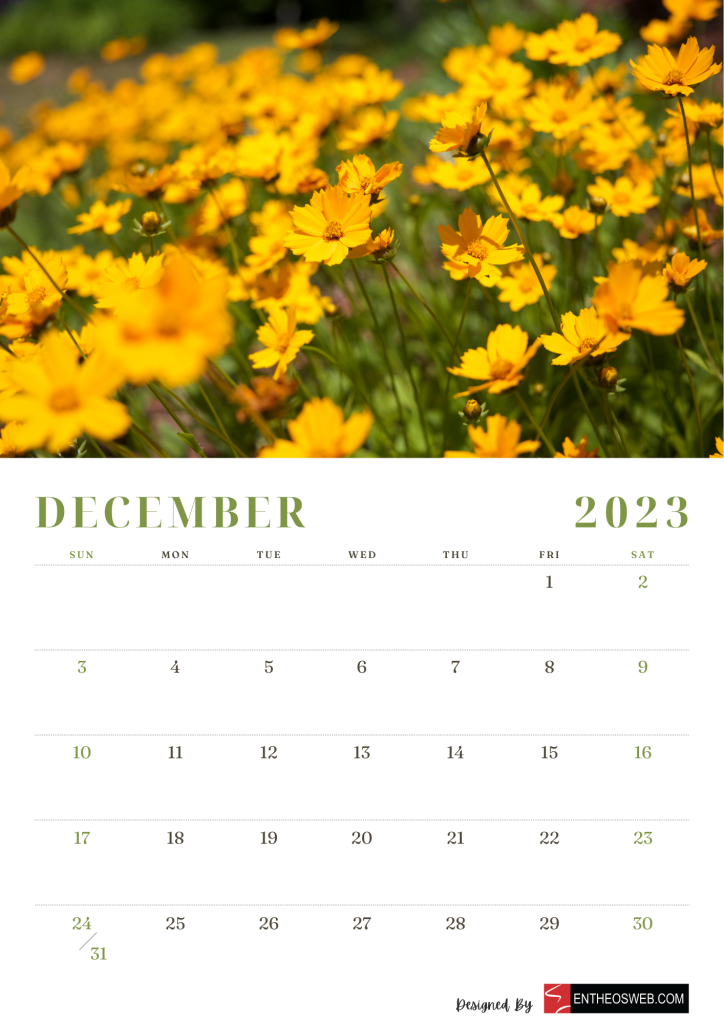Floral 2023 calendar   december