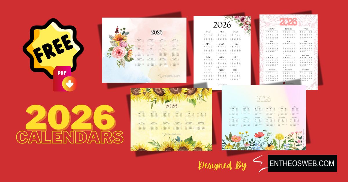 Floral 2026 Year Calendar Printables - Free PDF Download