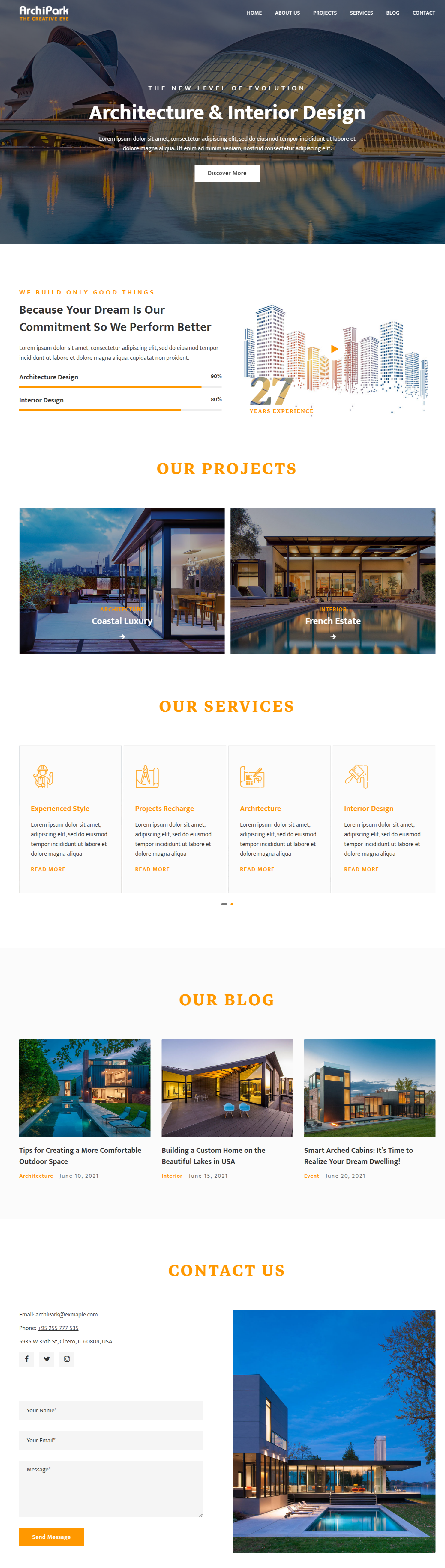 Archipark   architecture  interior landing page template