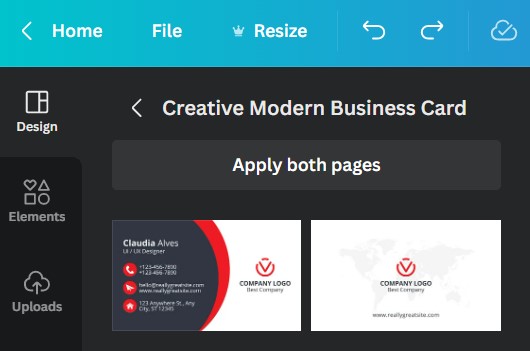 Step 2 5 | how to create a business card with qr code | entheosweb Front and back business card in canva