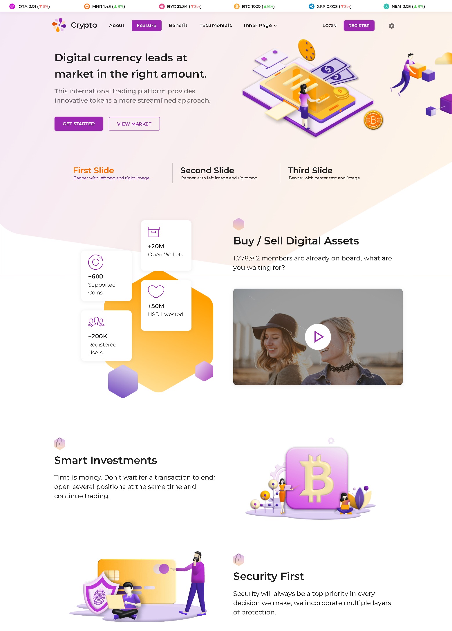 Crypto homepage | Creative 3d Website Template Designs | Entheosweb Icometeor crypto blockchain react vue html and figma landing page template