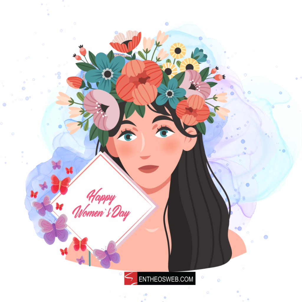 Happy women's Day Lad with Flowers in Hair - Designed By EntheosWeb