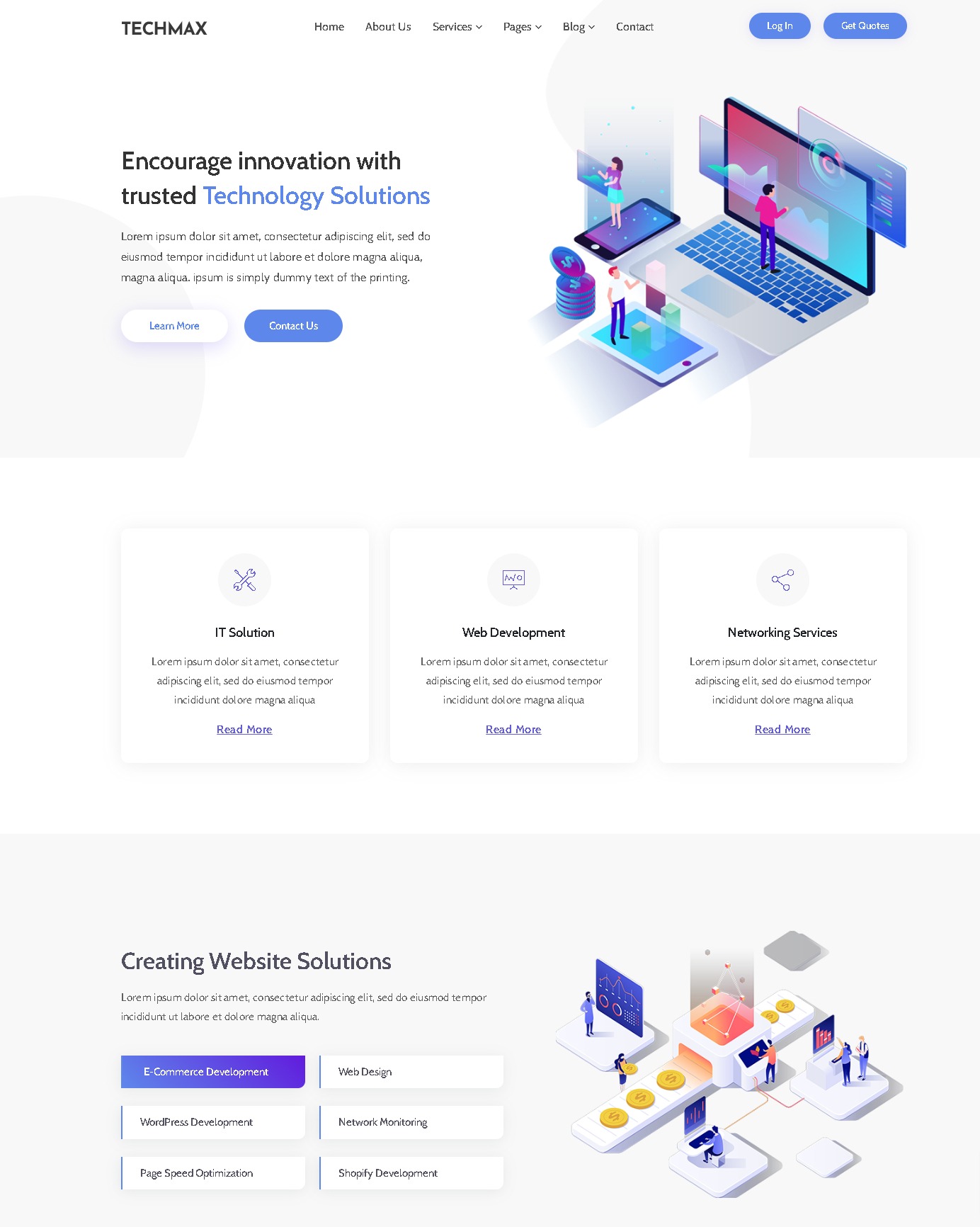 Techmax it solutions and technology website template | Creative 3d Website Template Designs | Entheosweb Techmax it solutions and technology website template