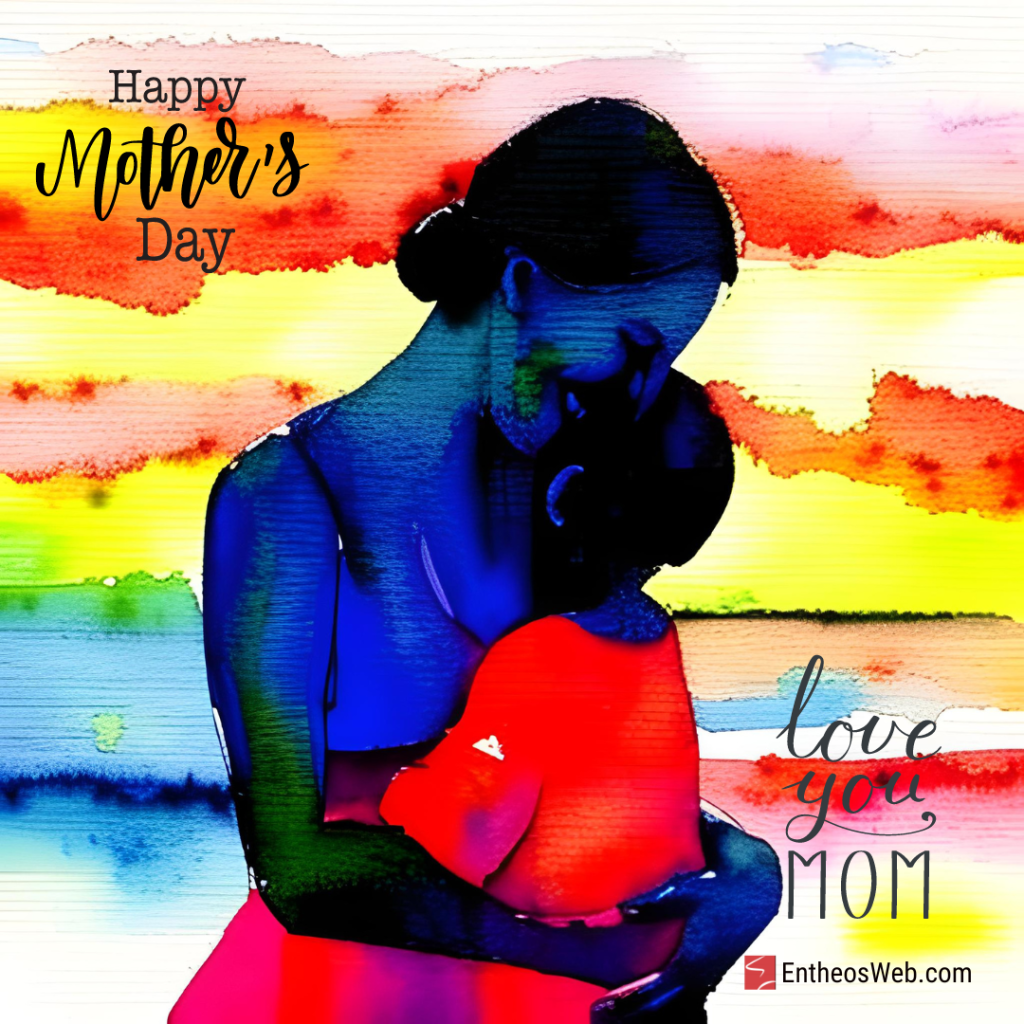 Love you mom   happy mothers day colorful watercolor of mother and son hugging