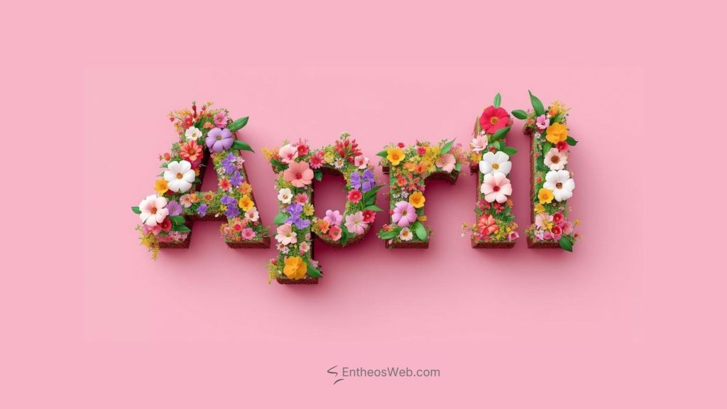 April desktop wallpaper 3d floral typography