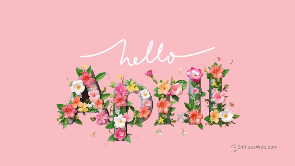 Hello april desktop wallpaper 3d flowers pink background