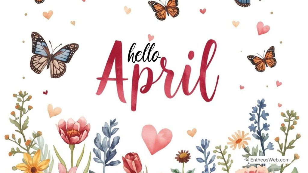 Hello april desktop wallpaper butterflies and flowers and hearts