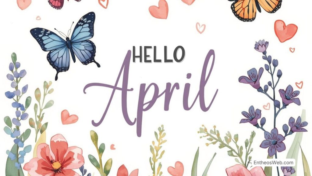 Hello april desktop wallpaper butterflies and hearts and flowers