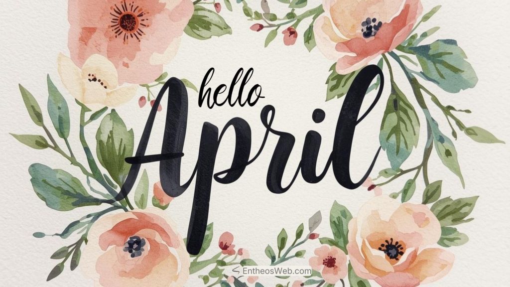 Hello april desktop wallpaper floral wreath
