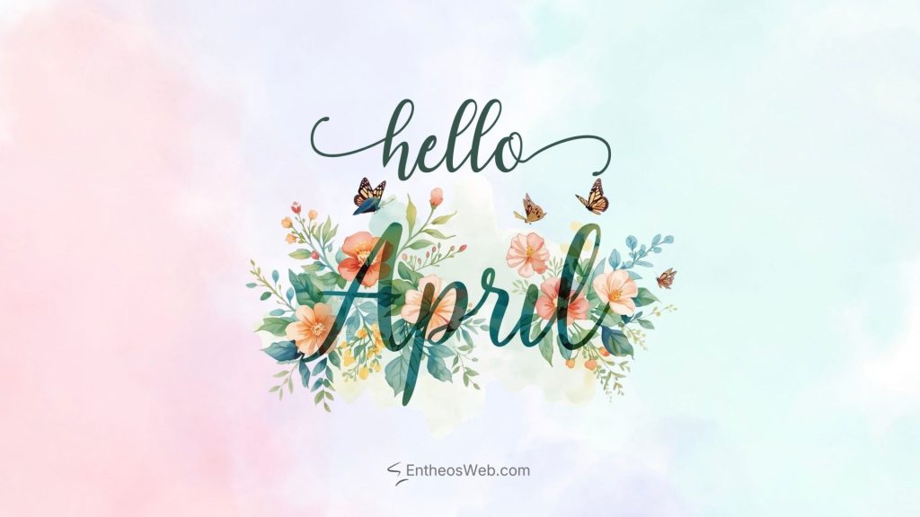 Hello april desktop wallpaper flowers and butterflies