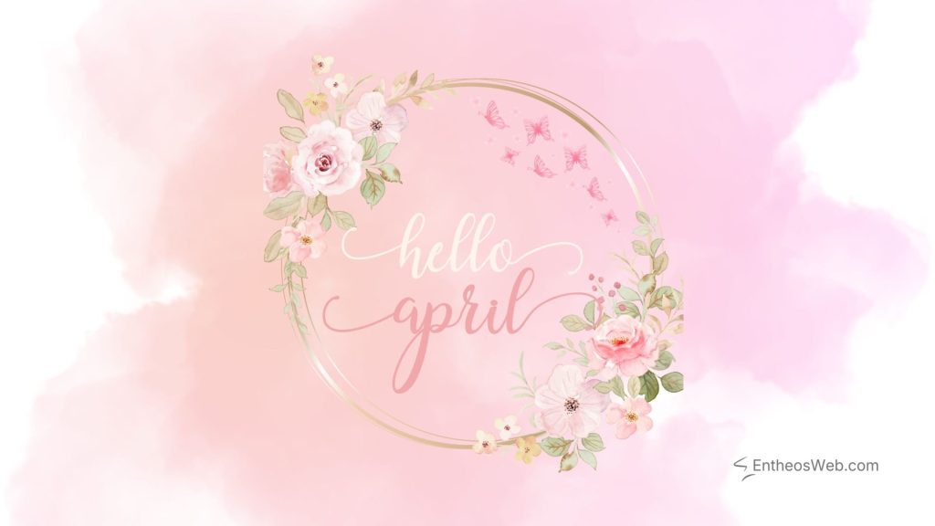 Hello desktop wallpaper april pink flowers and butterflies