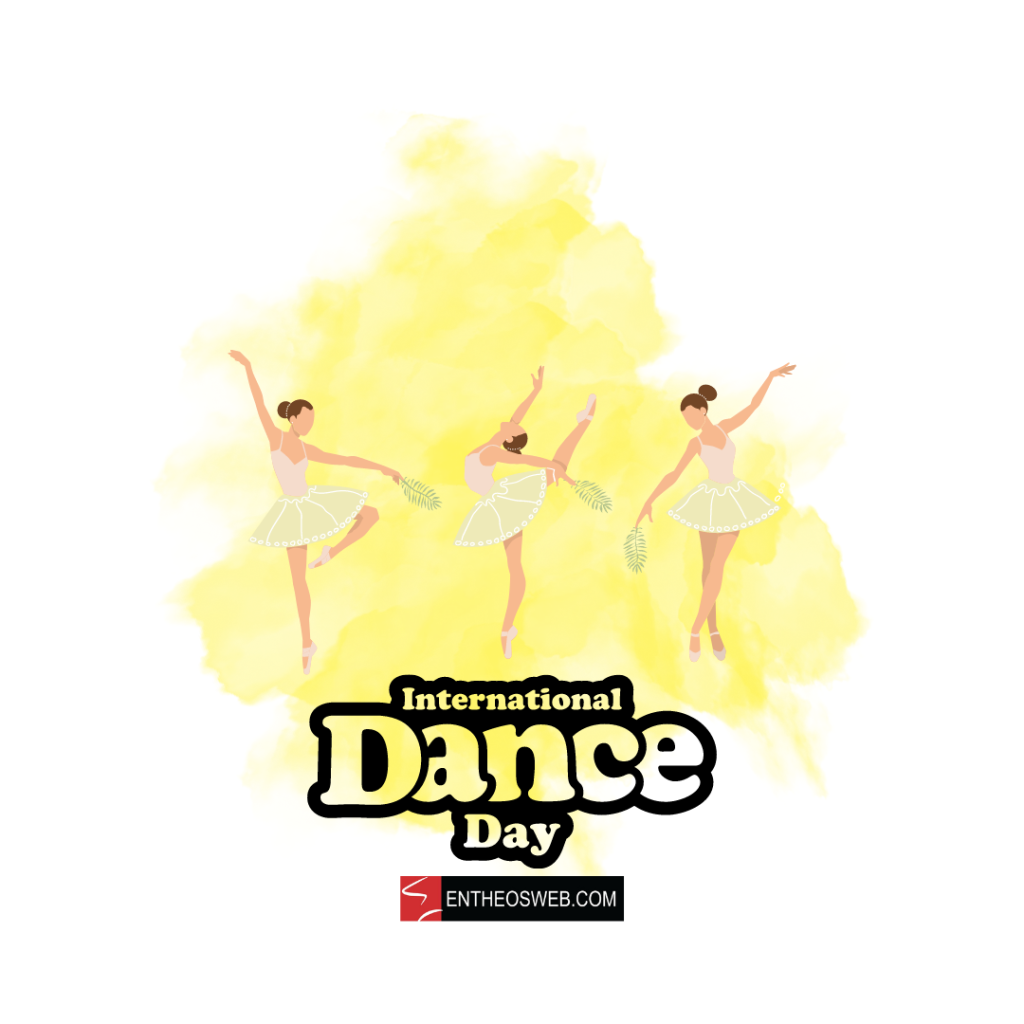 International dance day   ballerinas on a yellow watercolor background