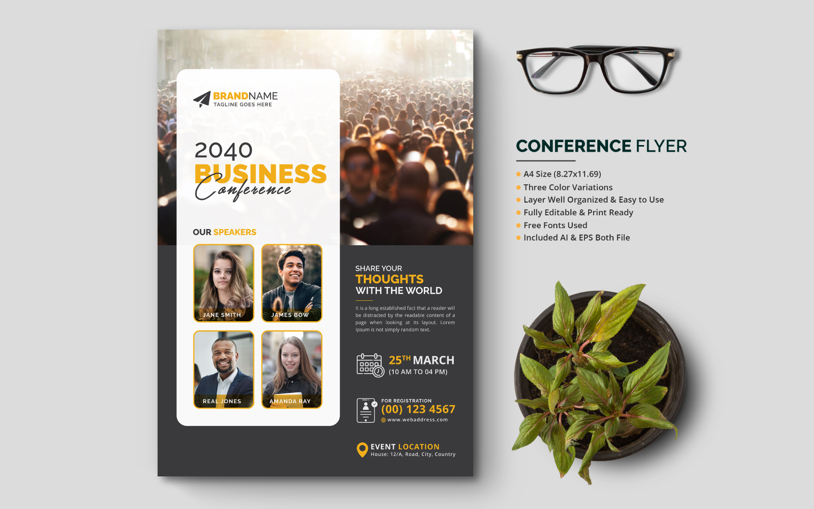 Conference flyer leaflet pamphlet for annual general meeting seminar lecture workshop v5