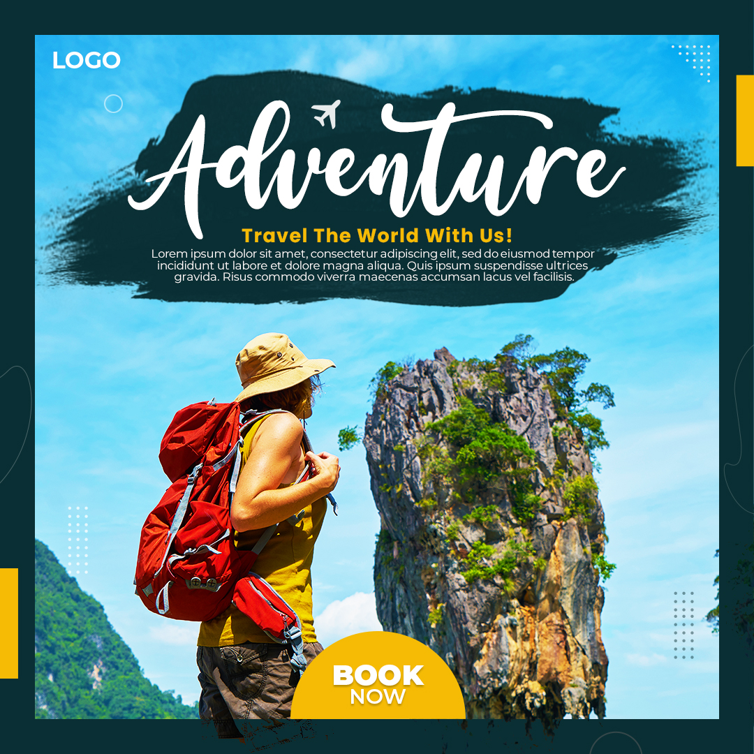 Dream vacation and travel tours adventure social media instagram post design template