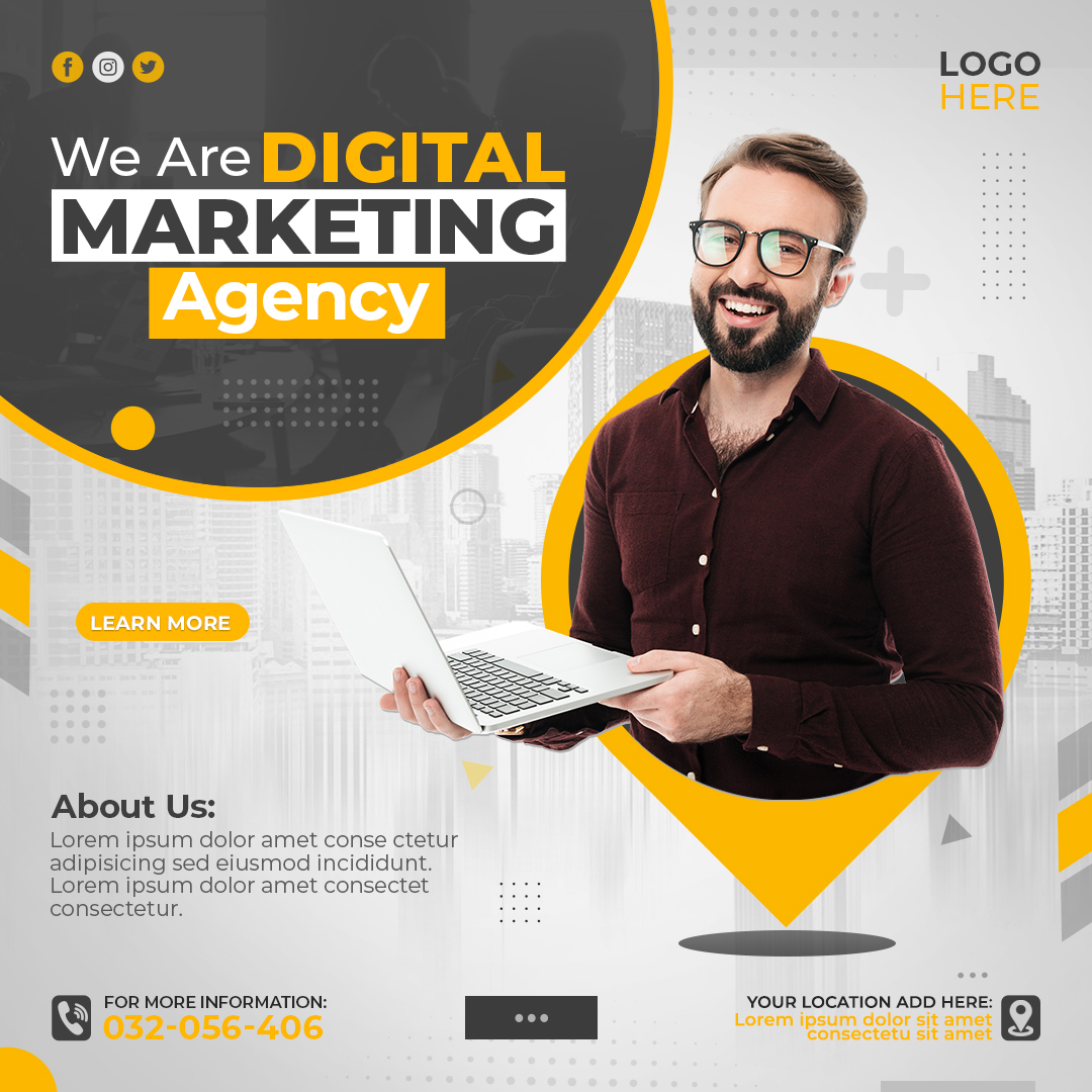 Digital marketing agency and live webinar social media instagram and facebook post design template