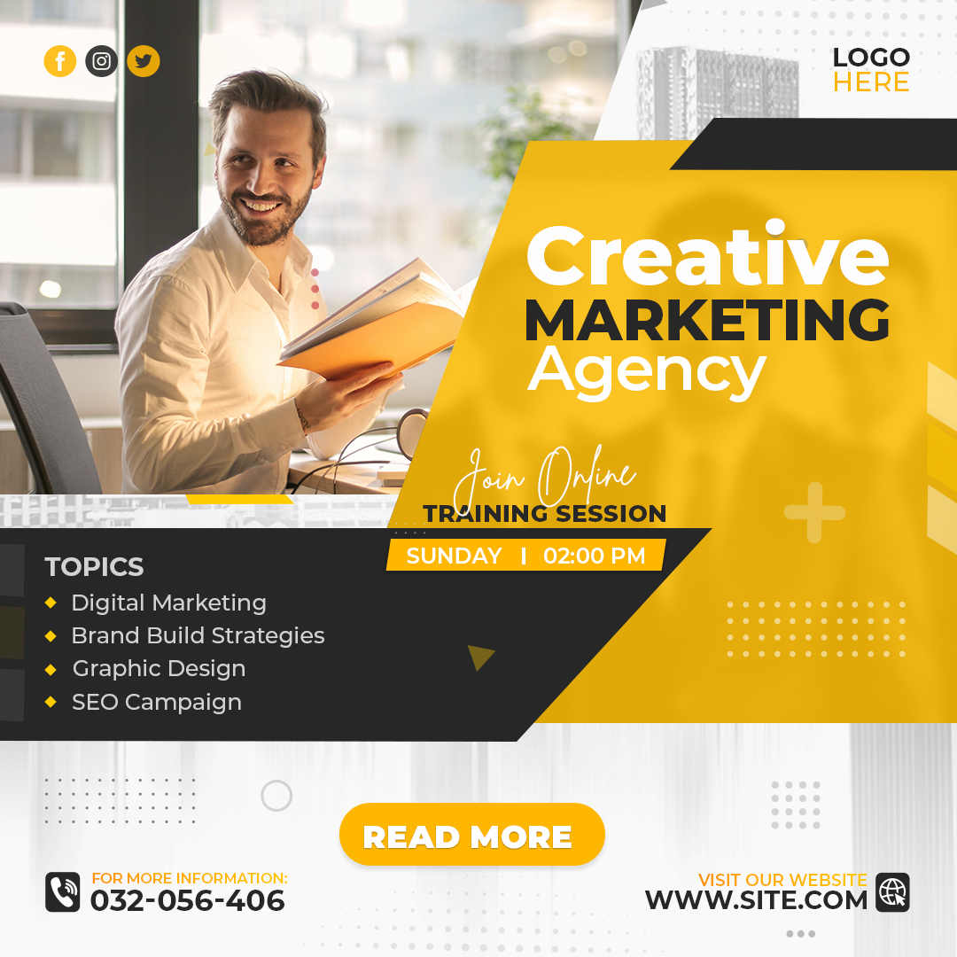 Creative marketing agency and live webinar instagram and facebook social media post template