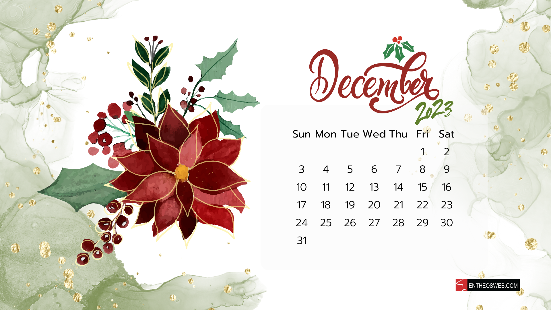December 2023 Calendar Desktop Wallpaper | EntheosWeb