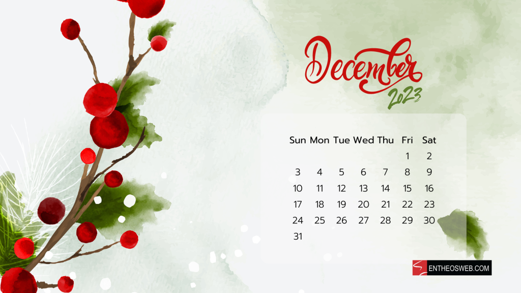 December 2023 calendar desktop wallpaper   holly by entheosweb