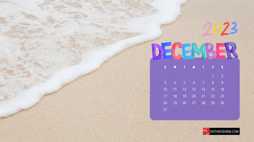 December 2023 calendar desktop wallpaper   beach