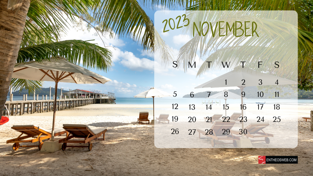 November 2023 calendar desktop wallpaper   beach theme