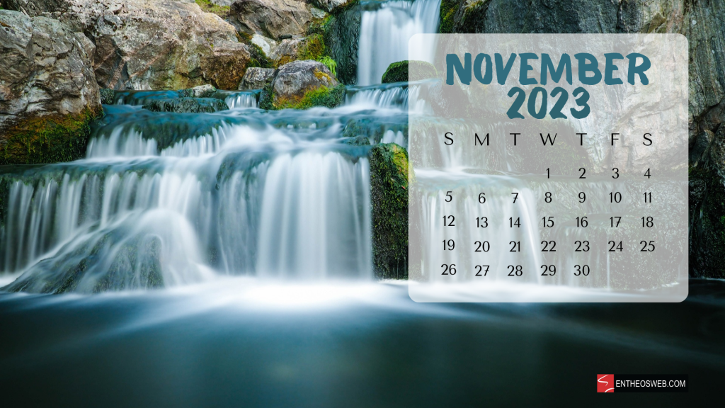 November 2023 calendar desktop wallpaper waterfall