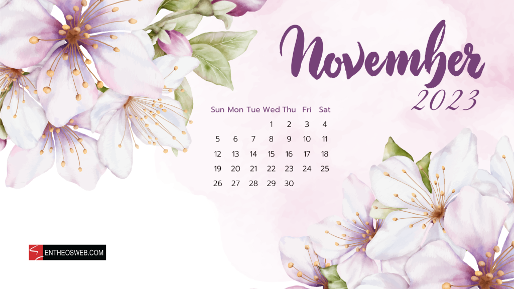 November 2023 floral watercolor calendar desktop wallpaper