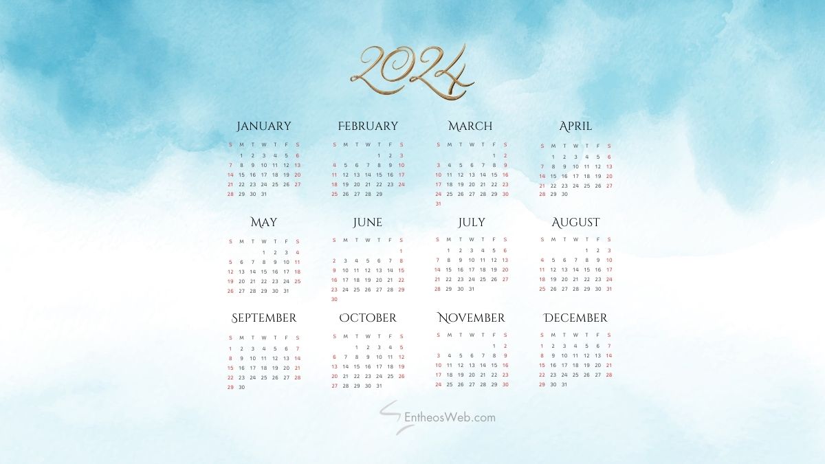 Free blue printable 2024 pdf calendar   horizontal