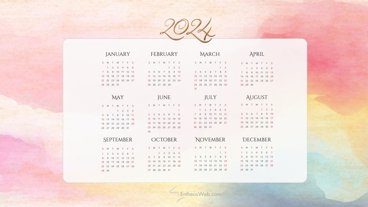Free colorful pastel printable pdf 2024 calendar   horizontal