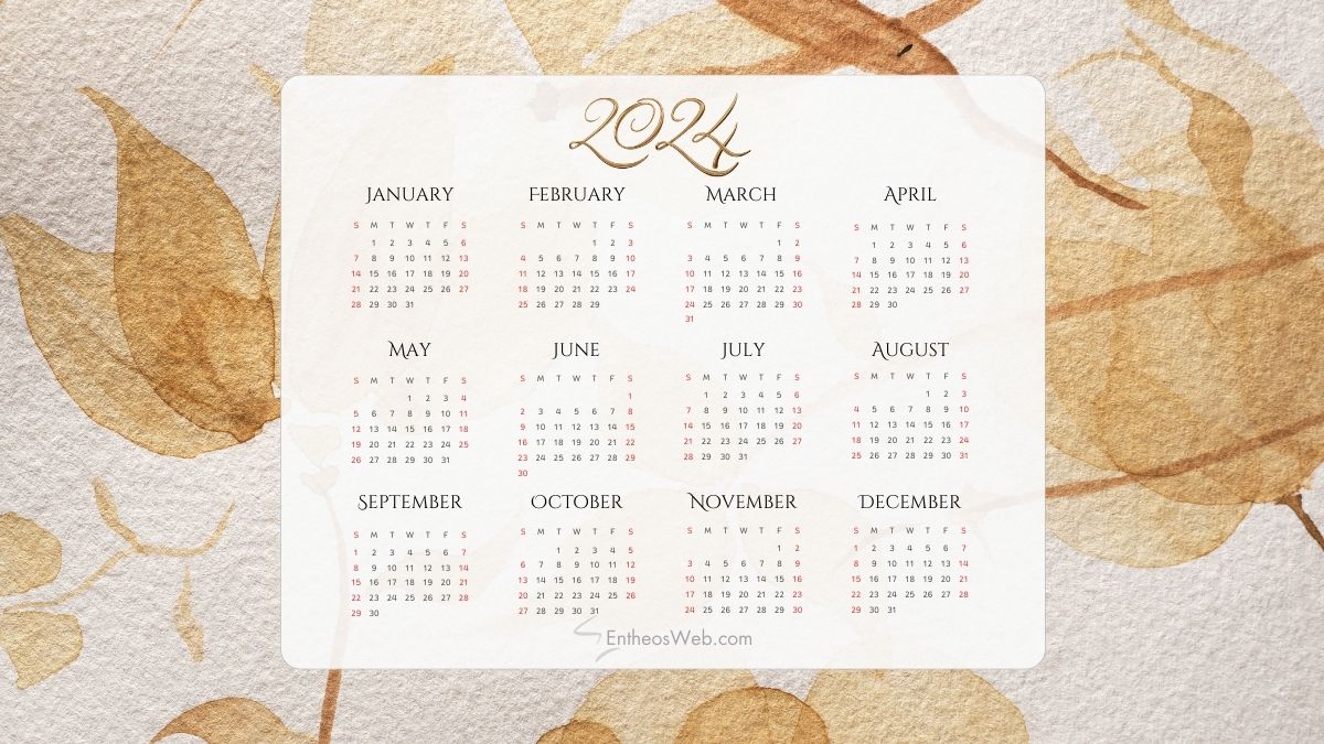 Free gold printable 2024 pdf calendar   horizontal