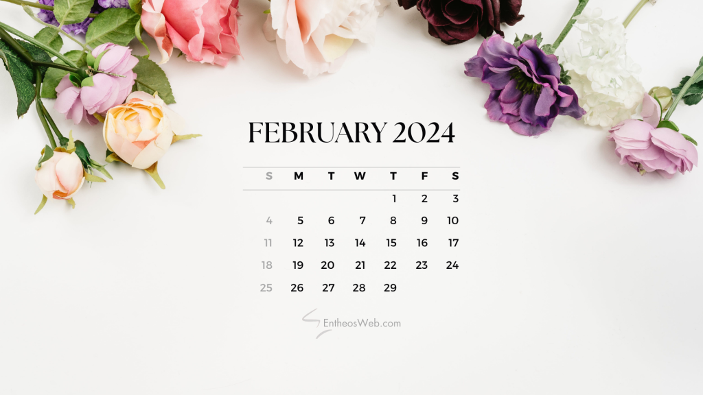 February 2024 calendar desktop wallpaper background by entheosweb