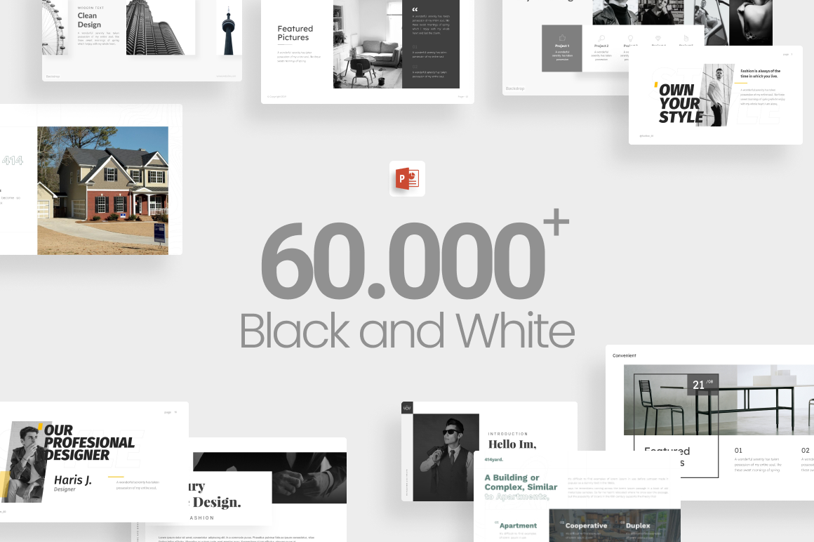 60 000+ black and white bundle powerpoint template