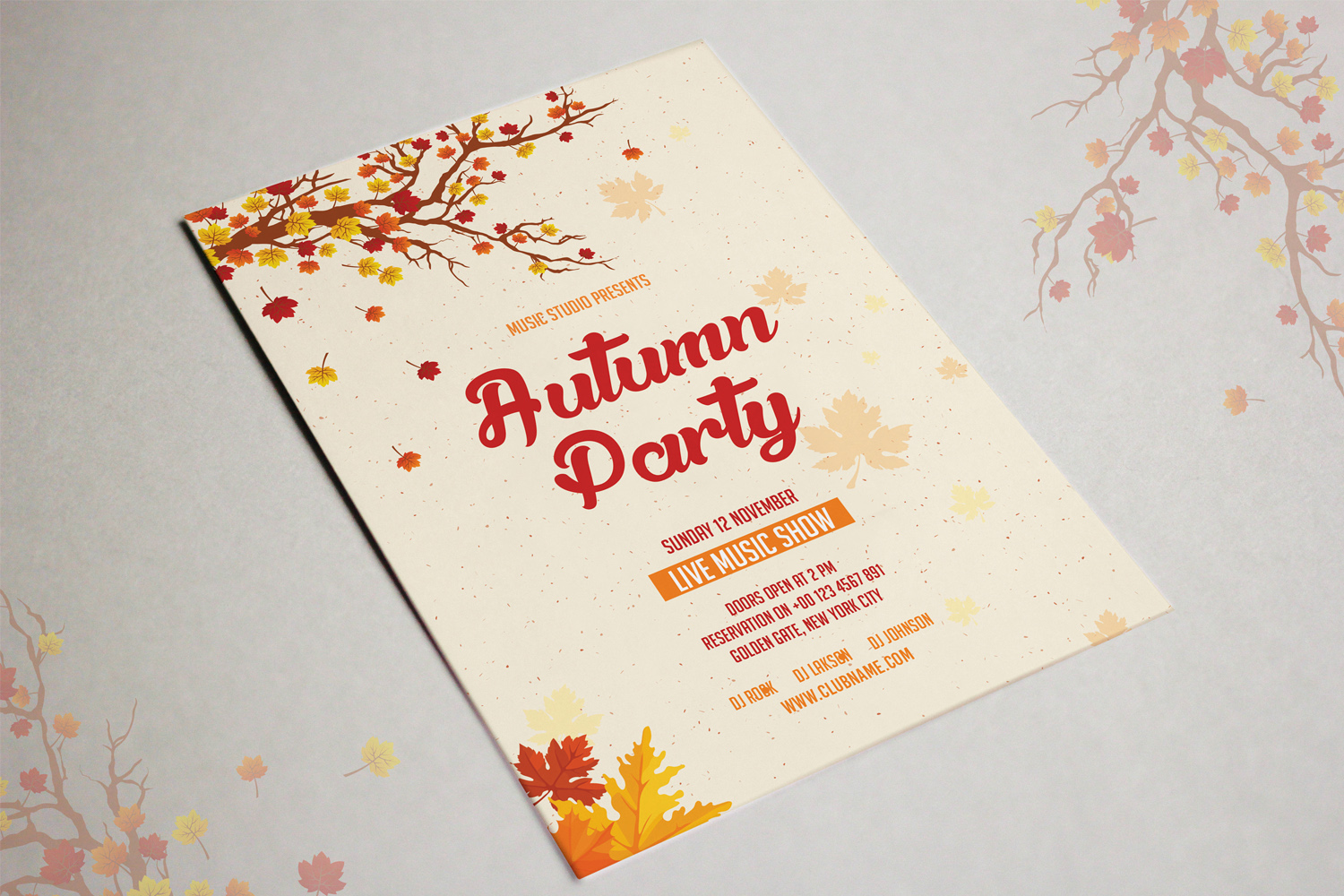 Fall  autumn party invitation flyer template