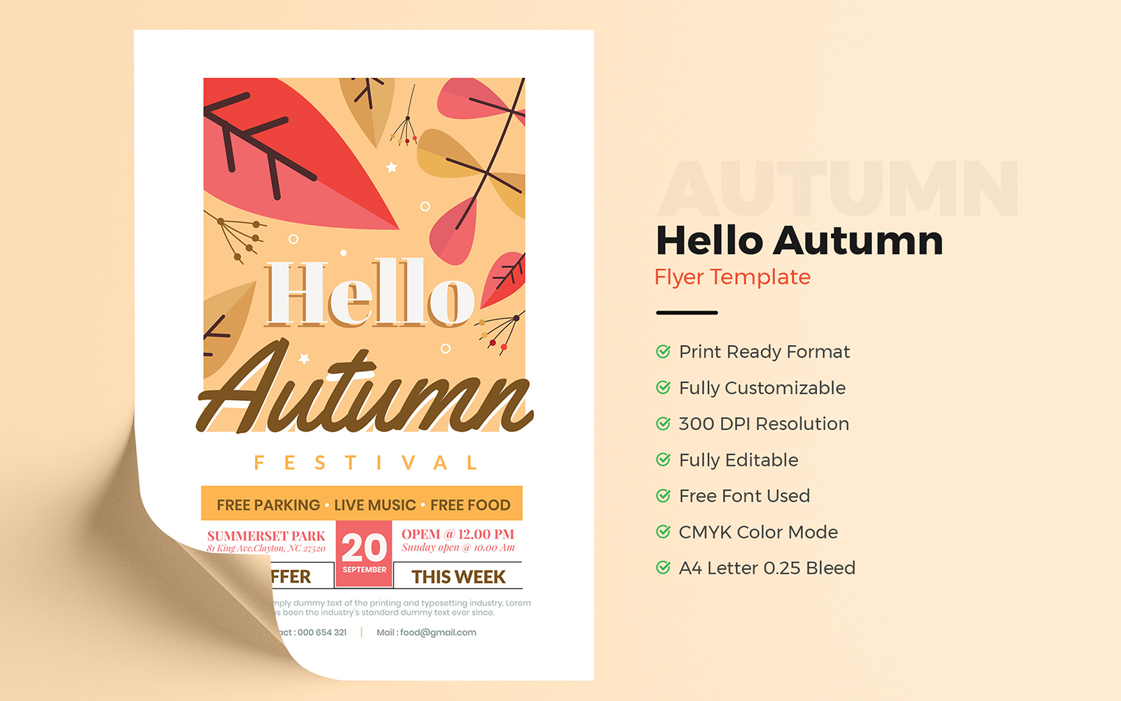 Hello autumn flyer template