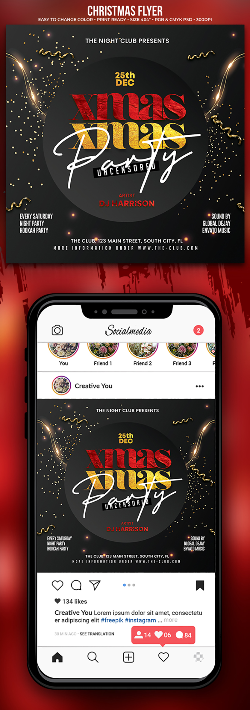 Christmas party celebration flyer design