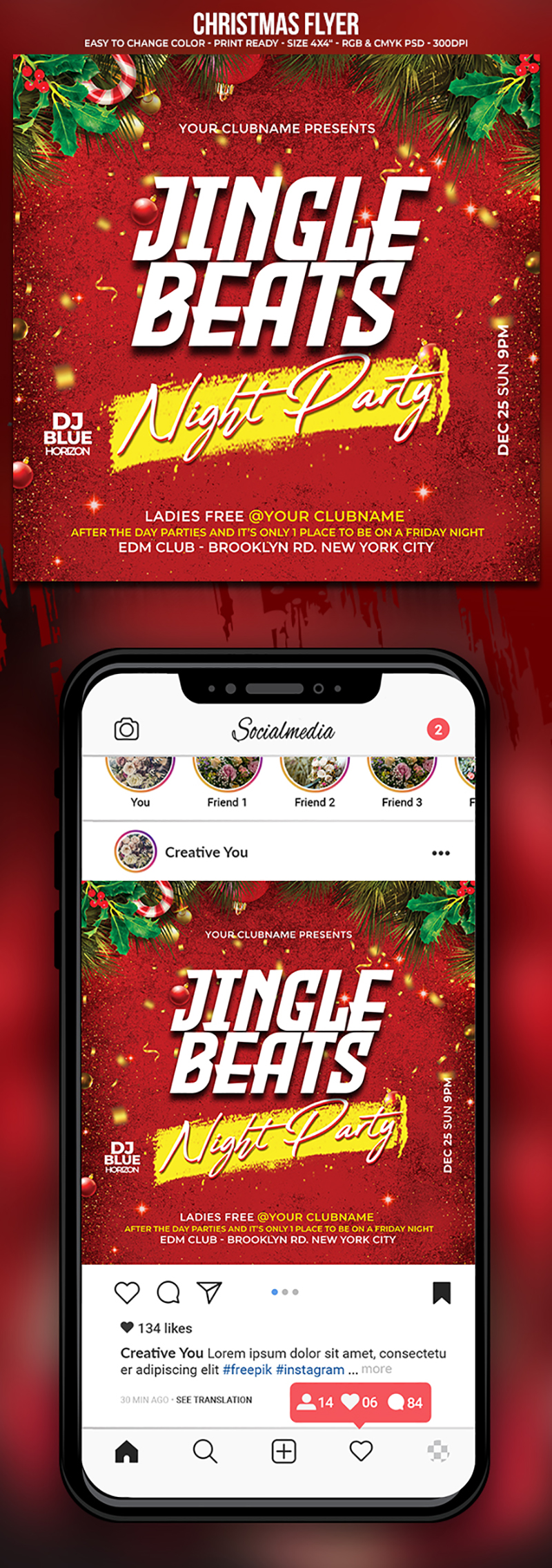 Christmas night party flyer template