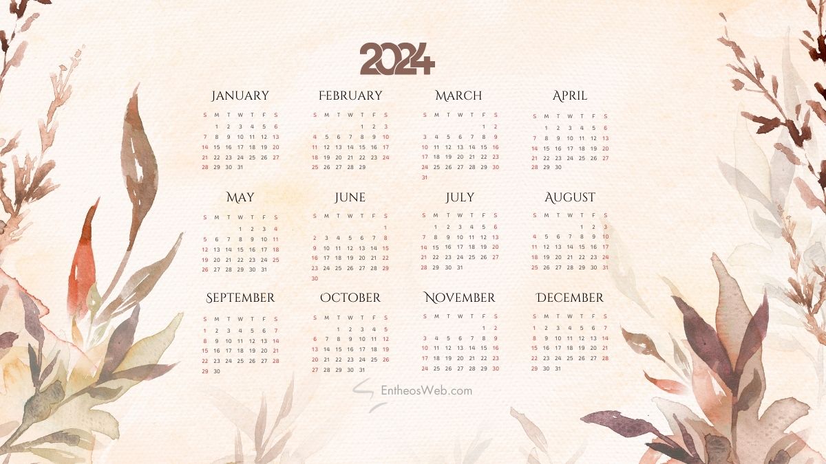 2024 calendar printable pdf   brown leaves