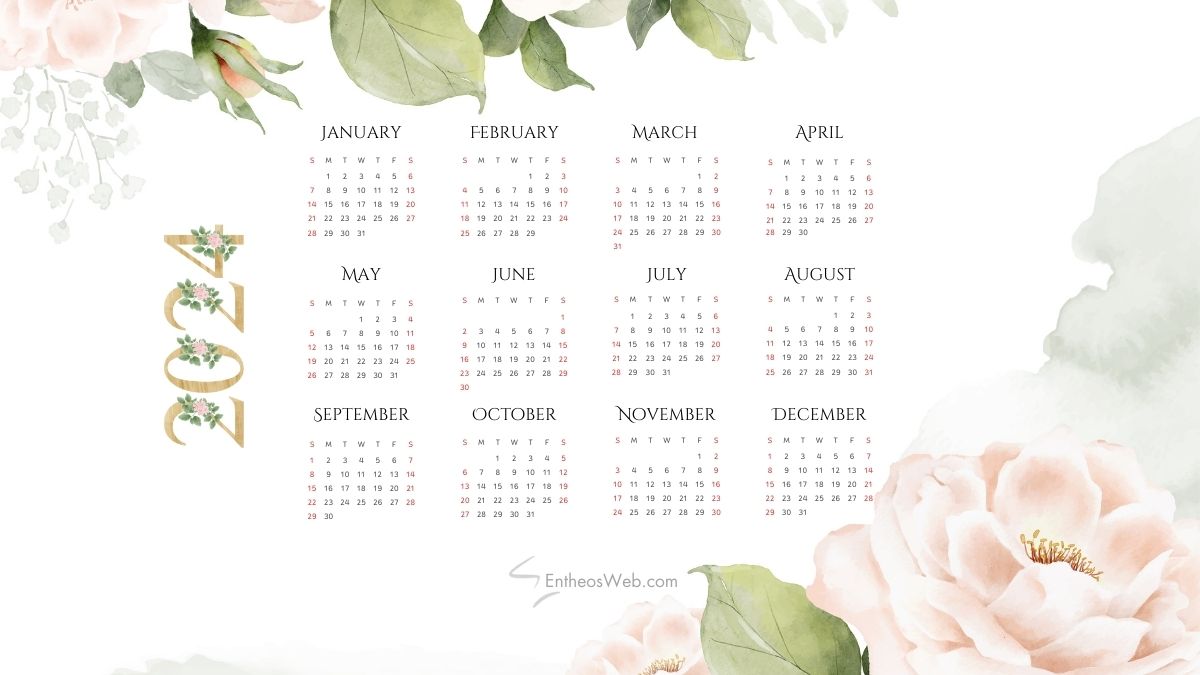 2024 calendar printable pdf watercolor flowers by entheosweb