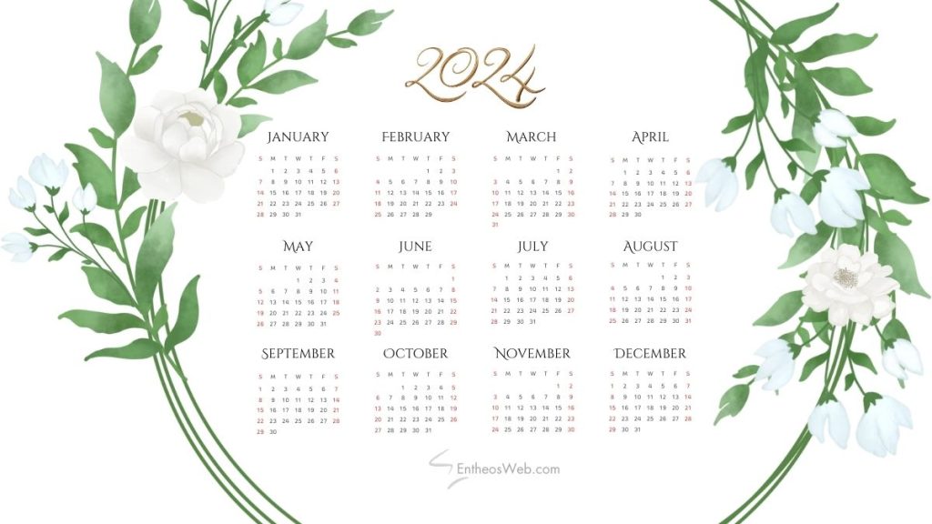 2024 calendar circle floral frame printable pdf by entheosweb