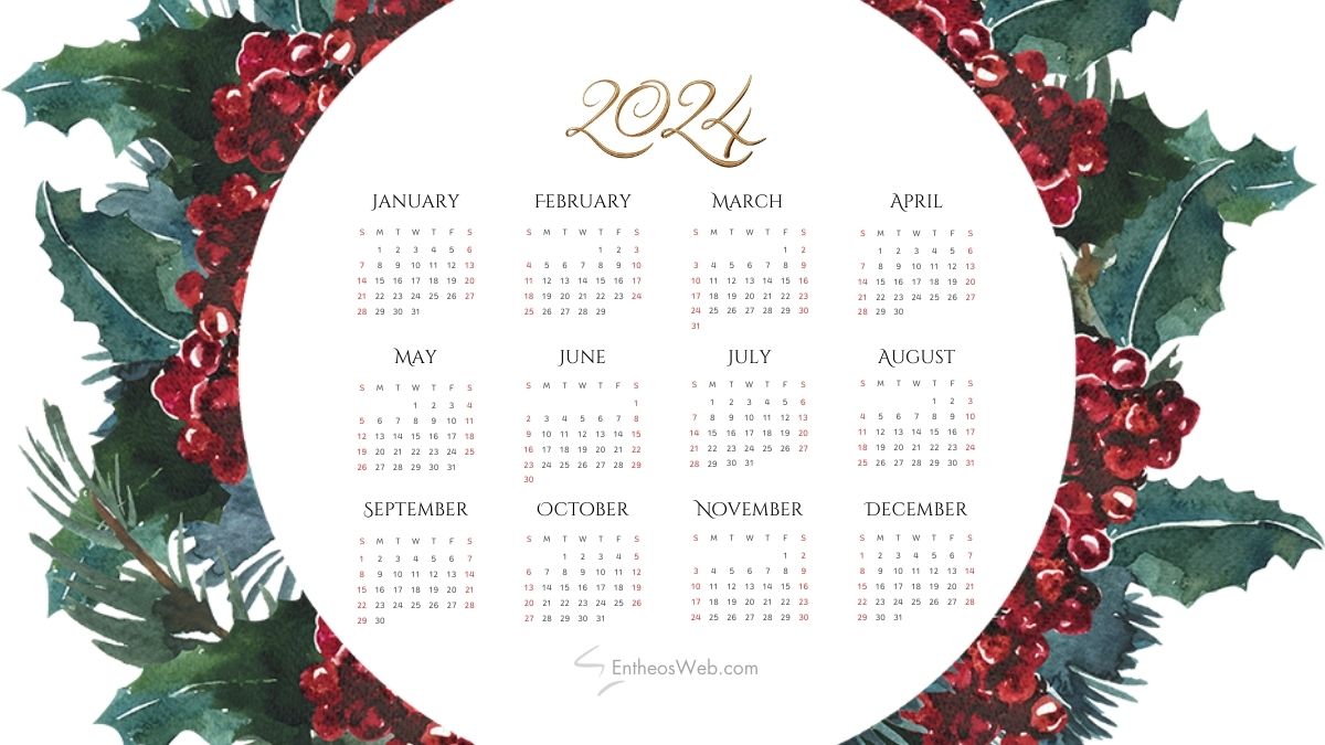 2024 calendar printable pdf   circle floral frame