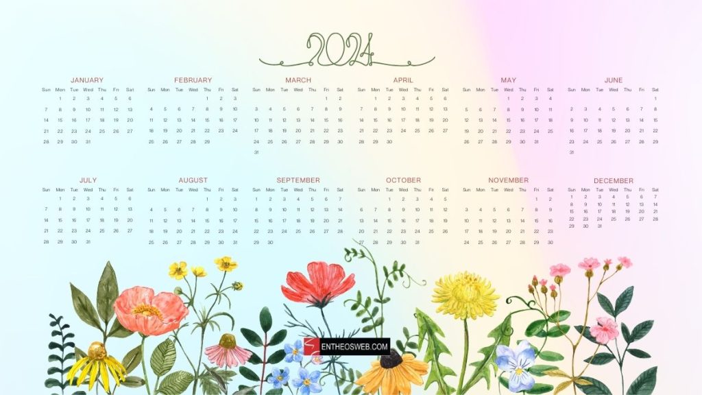 2024 pdf calendar colorful flowers by entheosweb