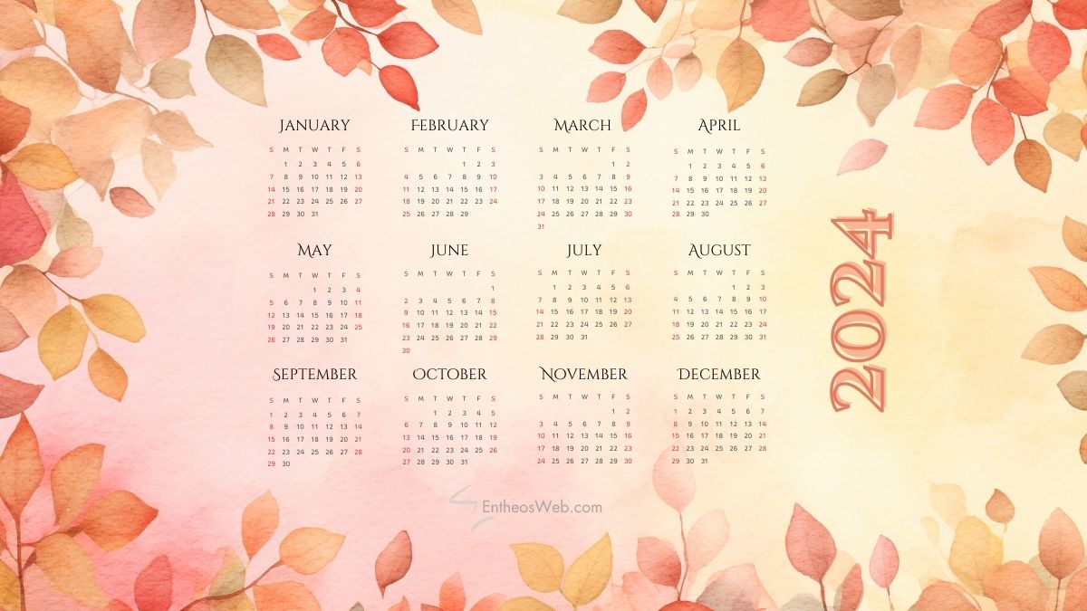 2024 calendar printable pdf   fall leaves