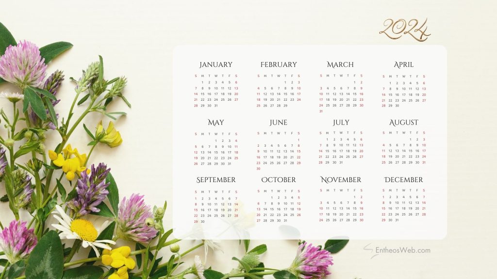 Free printable floral 2024 pdf calendar   horizontal