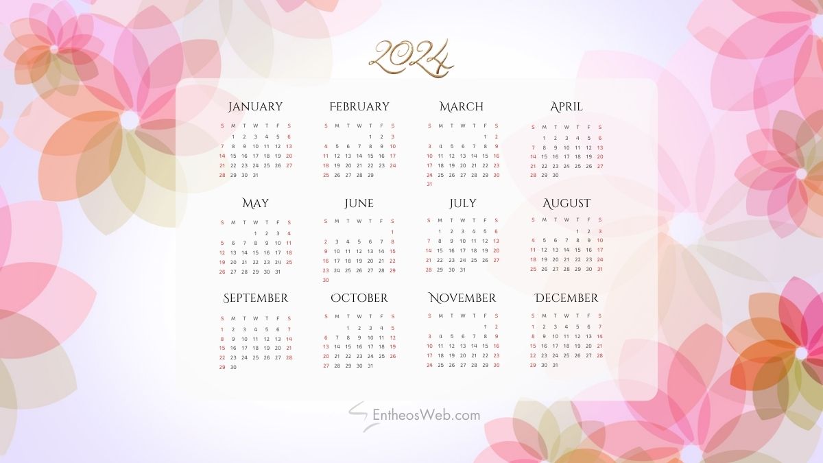 2024 calendar flowers printable pdf   pink gerometric flowers by entheosweb