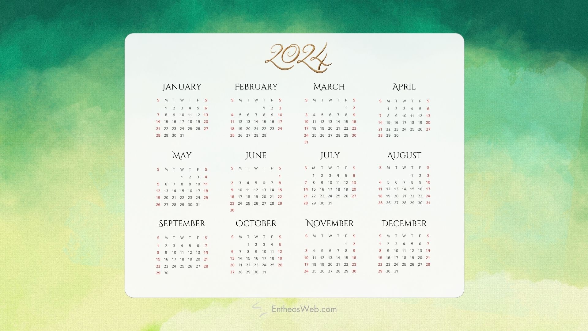 2024 Calendars Free Pdf Downloads Entheosweb