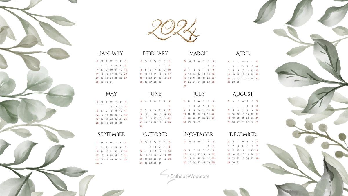 2024 calendar printable pdf   leaves