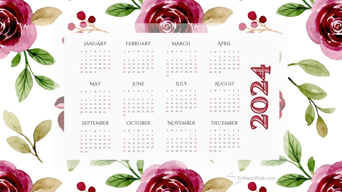 2024 calendar pdf   roses