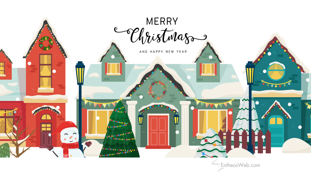 Colorful houses christmas desktop laptop wallpaper